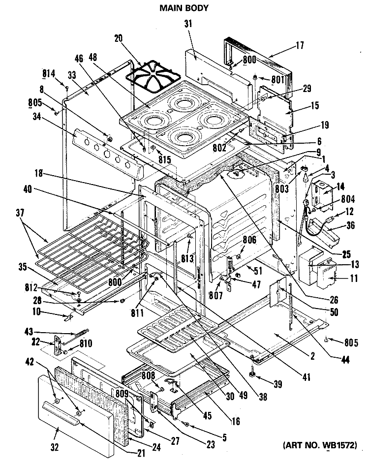 MAIN BODY Diagram and Parts List for RGA512PK1  Hotpoint Range