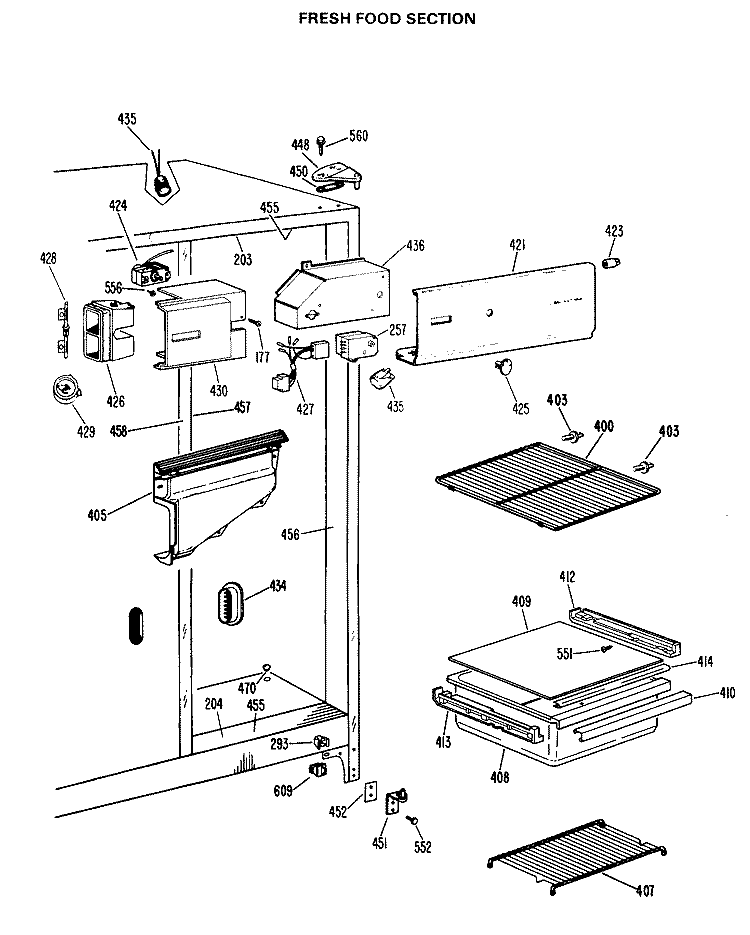FRESH FOOD SECTION Diagram and Parts List for CSX20LJF  Hotpoint Refrigerator