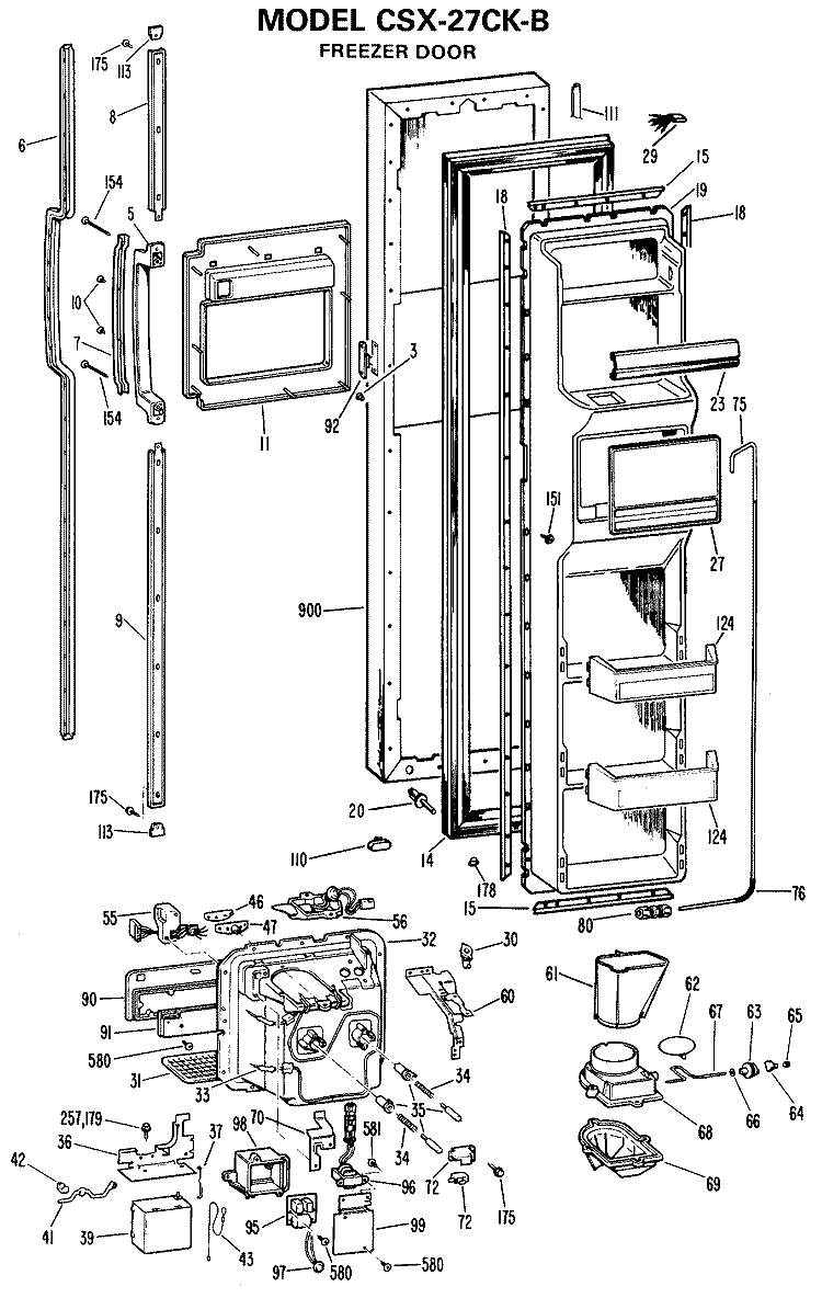 FREEZER DOOR Diagram and Parts List for CSX27CKB  Hotpoint Refrigerator