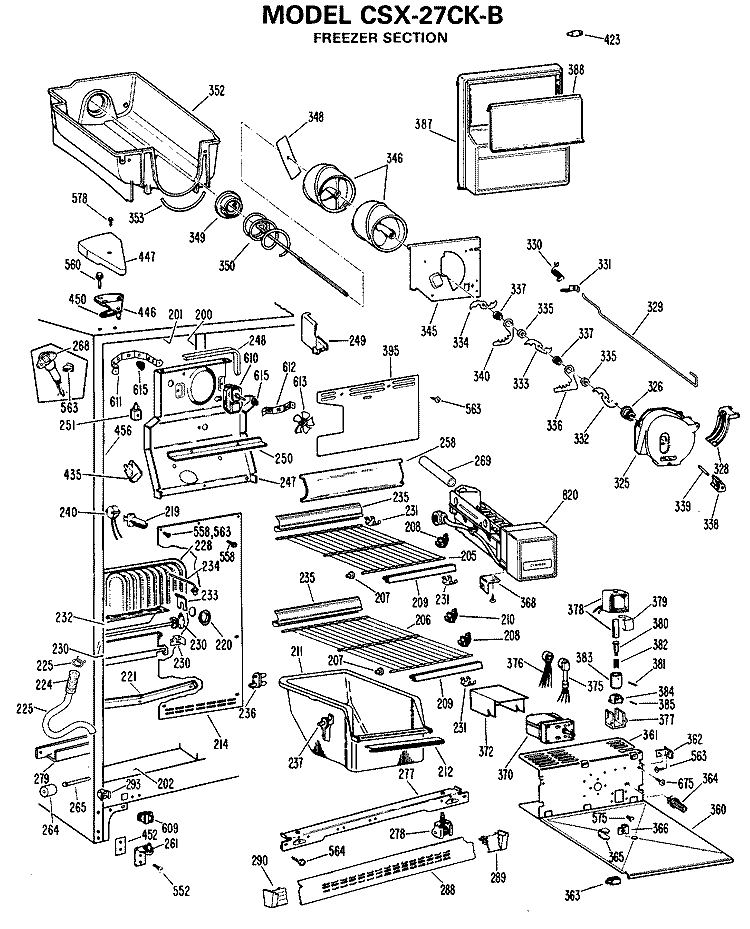 FREEZER SECTION Diagram and Parts List for CSX27CKB  Hotpoint Refrigerator