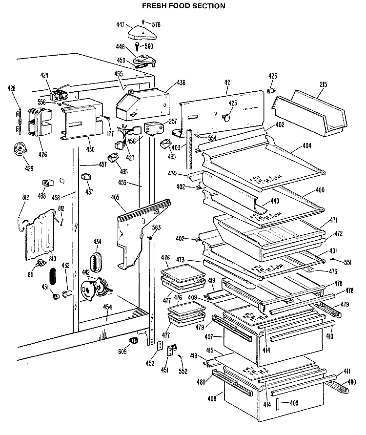 FRESH FOOD SECTION Diagram and Parts List for CSX27CKB  Hotpoint Refrigerator