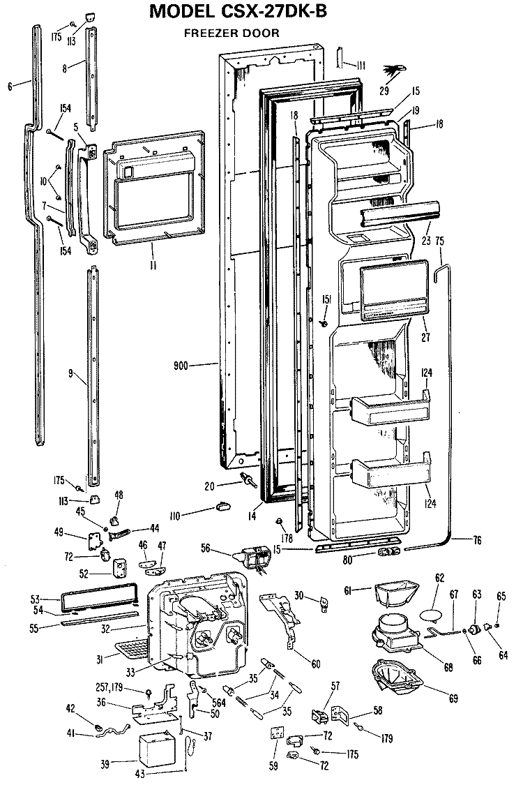 FREEZER DOOR Diagram and Parts List for CSX27DKB  Hotpoint Refrigerator