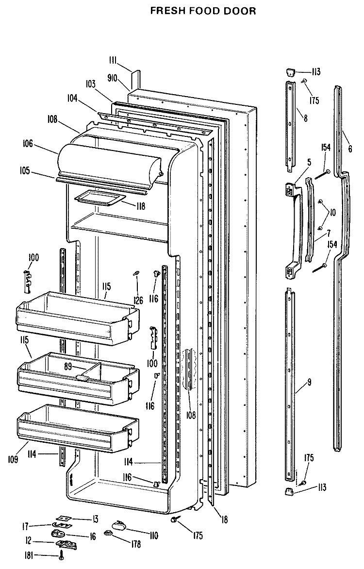 FRESH FOOD DOOR Diagram and Parts List for CSX27DKB  Hotpoint Refrigerator