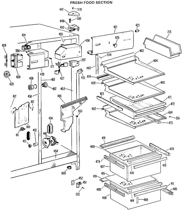 FRESH FOOD SECTION Diagram and Parts List for CSX27DKB  Hotpoint Refrigerator