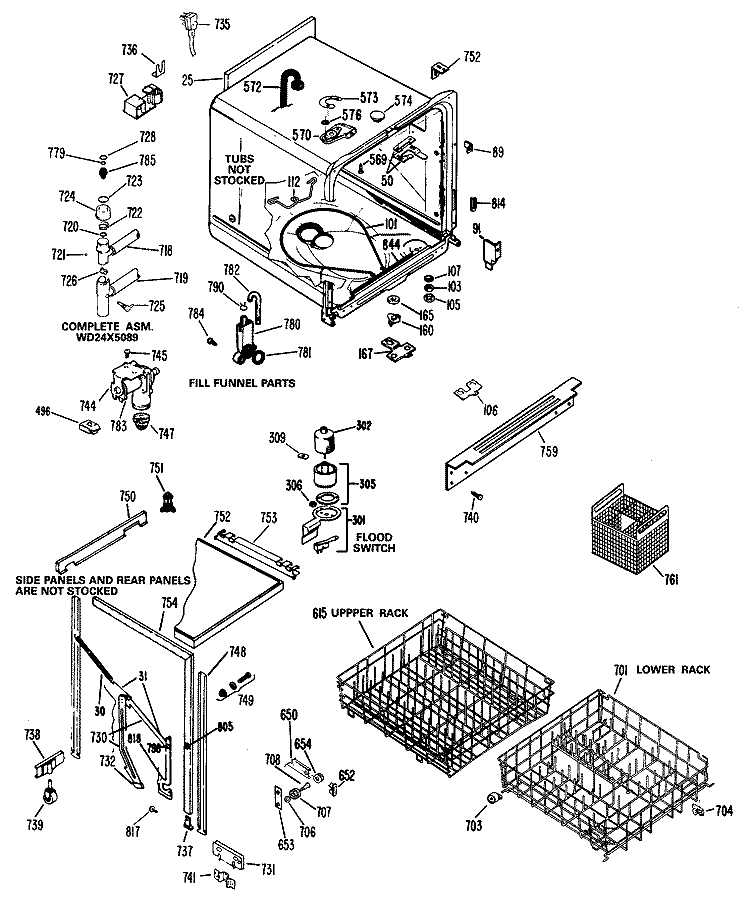 Section Diagram and Parts List for HDB827G-02  Hotpoint Dishwasher