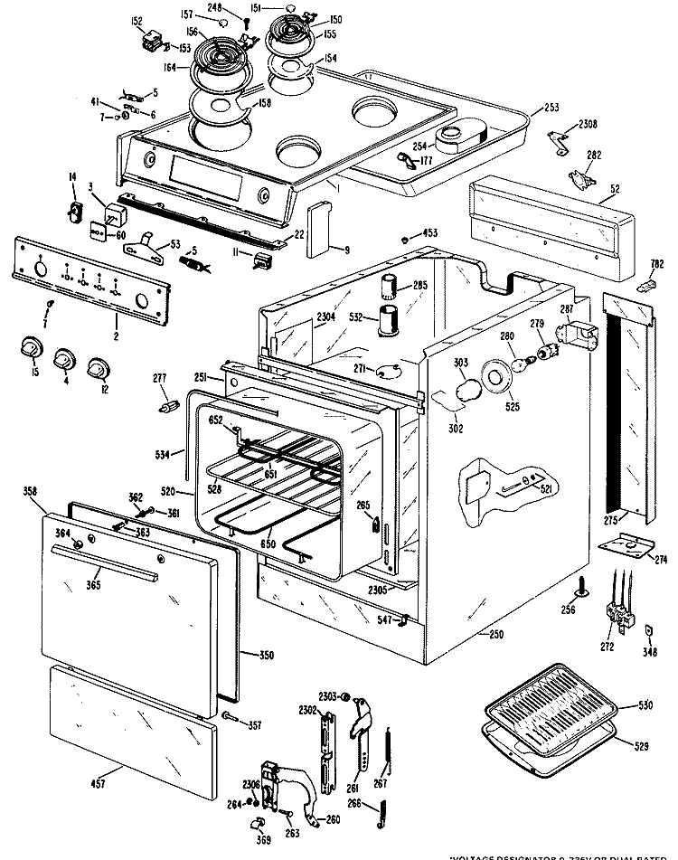 Section Diagram and Parts List for RA513*J3  Hotpoint Range