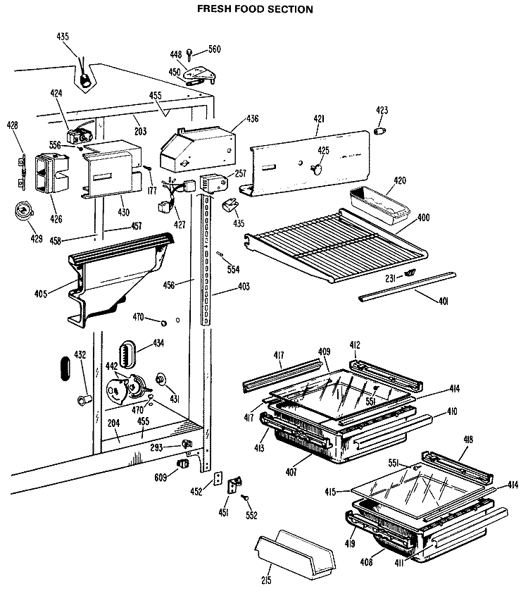 FRESH FOOD SECTION Diagram and Parts List for CSX20EKB  Hotpoint Refrigerator