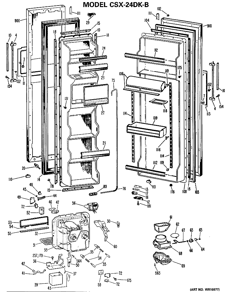 Section Diagram and Parts List for CSX24DKB  Hotpoint Refrigerator