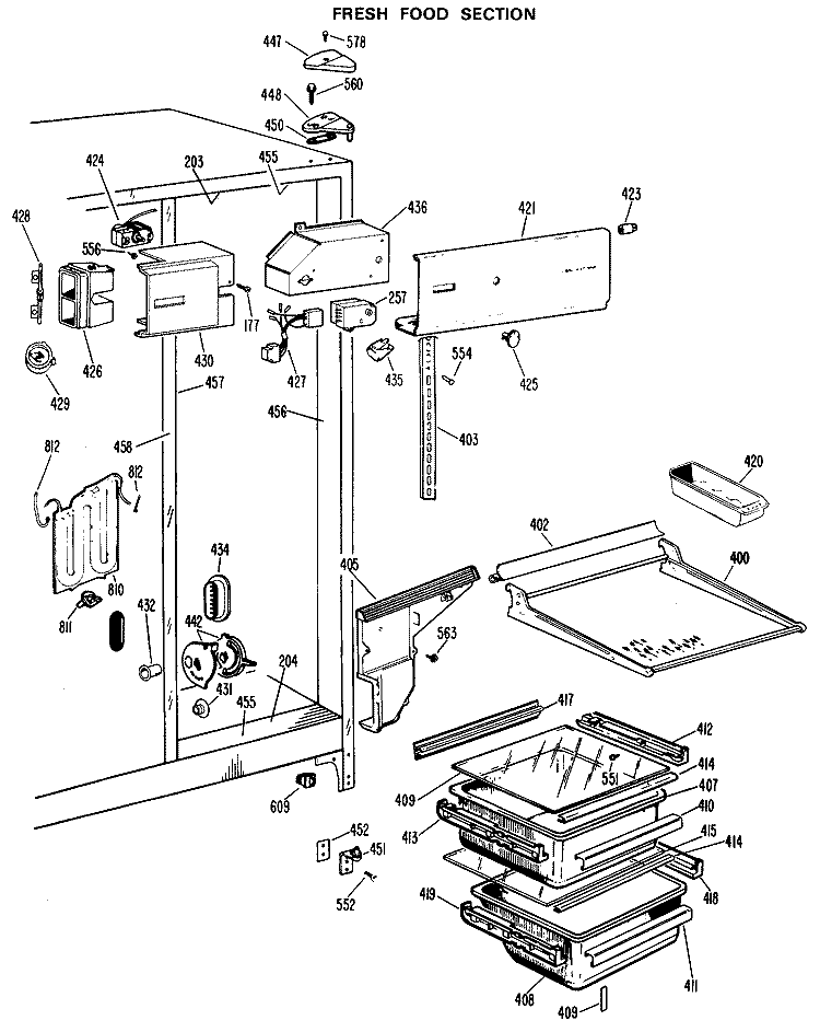 FRESH FOOD SECTION Diagram and Parts List for CSX24DKB  Hotpoint Refrigerator