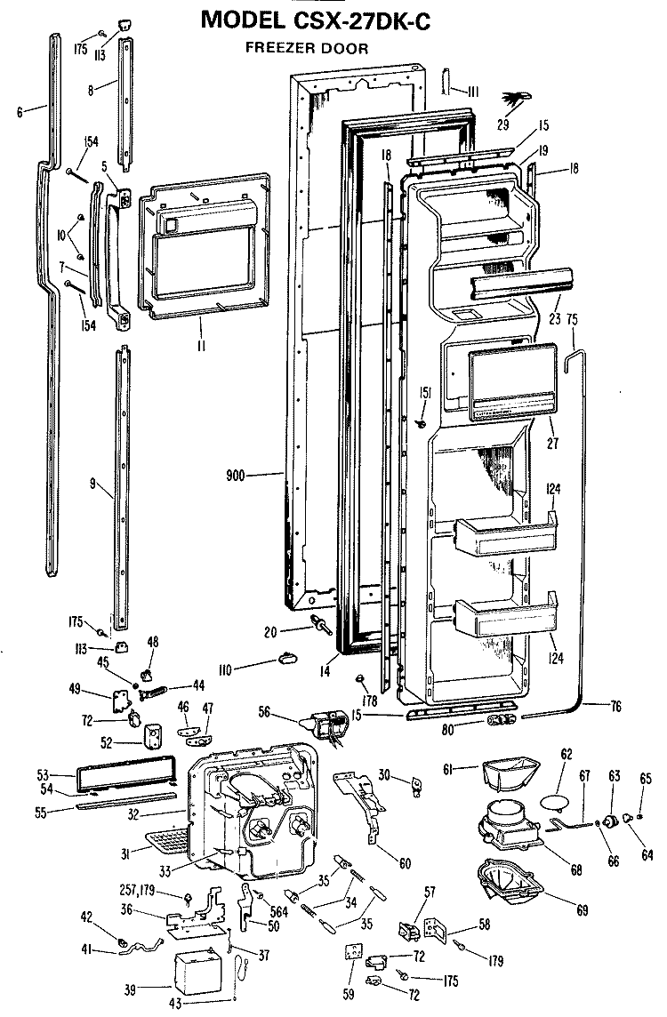 FREEZER DOOR Diagram and Parts List for CSX27DKC  Hotpoint Refrigerator