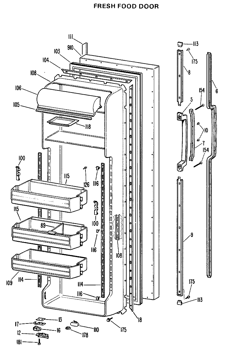 FRESH FOOD DOOR Diagram and Parts List for CSX27DKC  Hotpoint Refrigerator