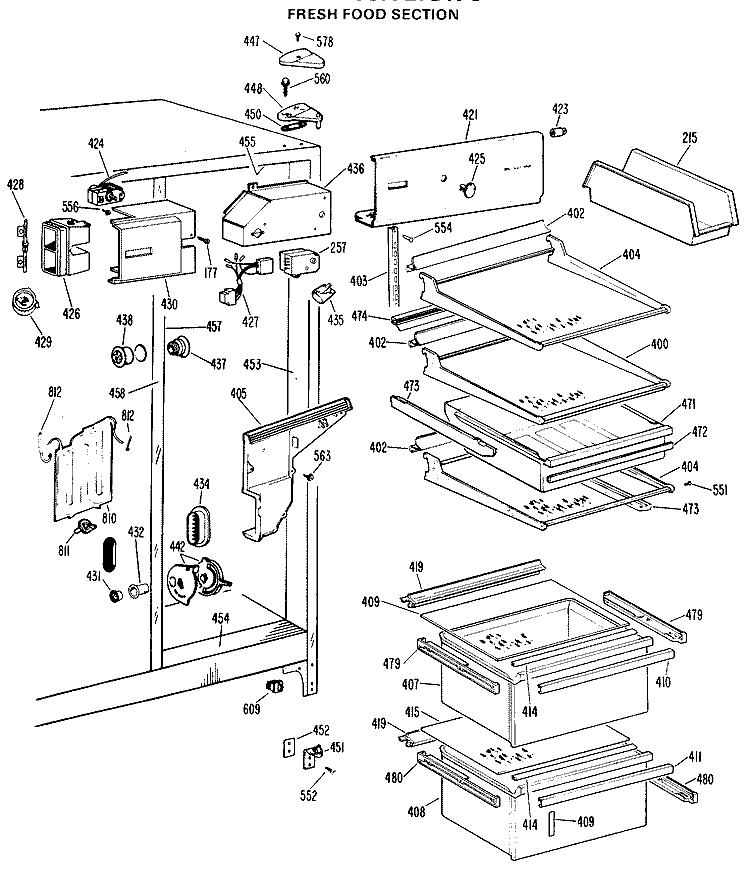 FRESH FOOD SECTION Diagram and Parts List for CSX27DKC  Hotpoint Refrigerator
