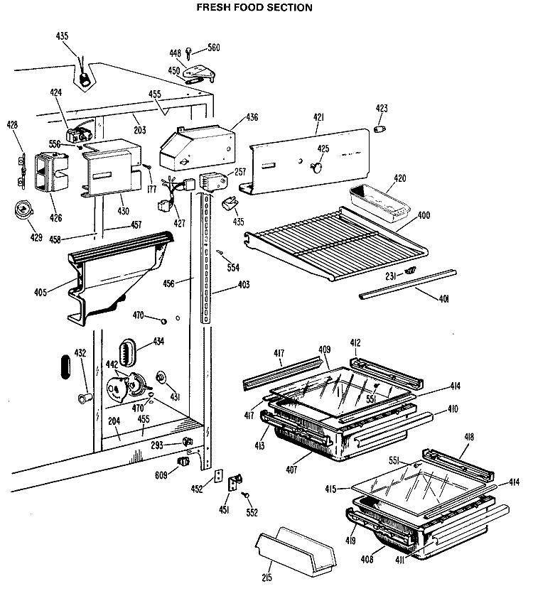 FRESH FOOD SECTION Diagram and Parts List for CSX20EKE  Hotpoint Refrigerator