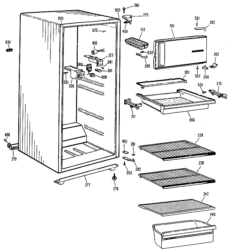 Section Diagram and Parts List for SSD14CKBRAD  Hotpoint Refrigerator