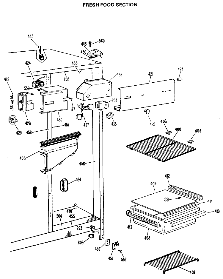 FRESH FOOD SECTION Diagram and Parts List for CSX20LKE  Hotpoint Refrigerator