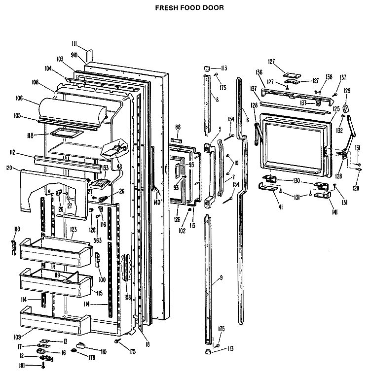 FRESH FOOD DOOR Diagram and Parts List for CSX27CKE  Hotpoint Refrigerator