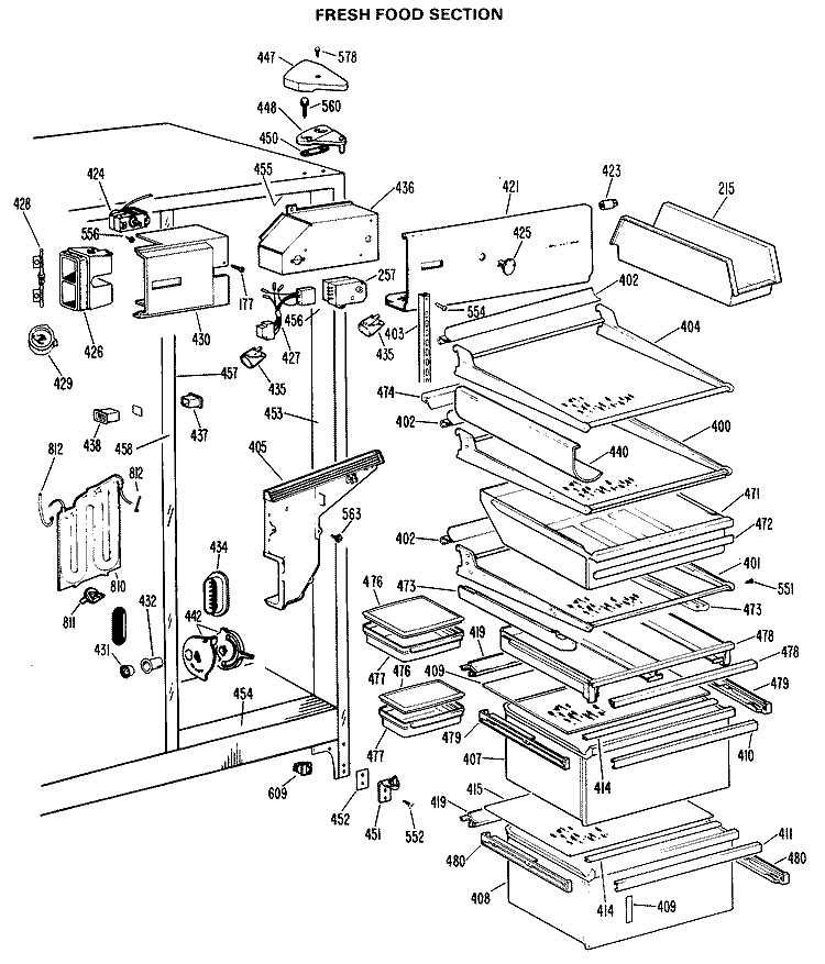 FRESH FOOD SECTION Diagram and Parts List for CSX27CKE  Hotpoint Refrigerator