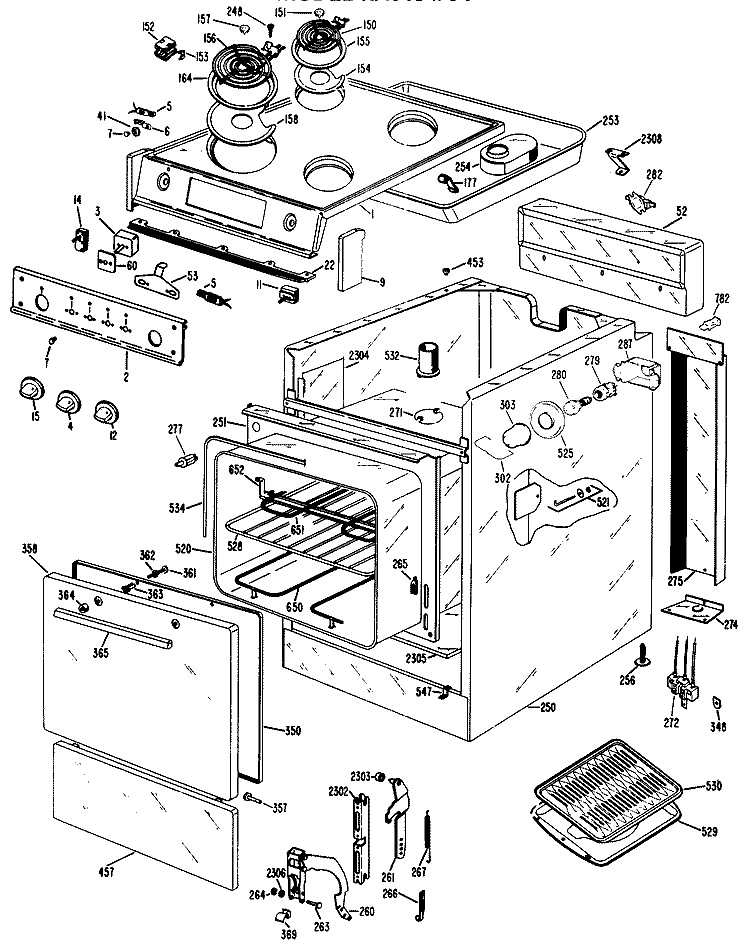 Section Diagram and Parts List for RA513*J4  Hotpoint Range