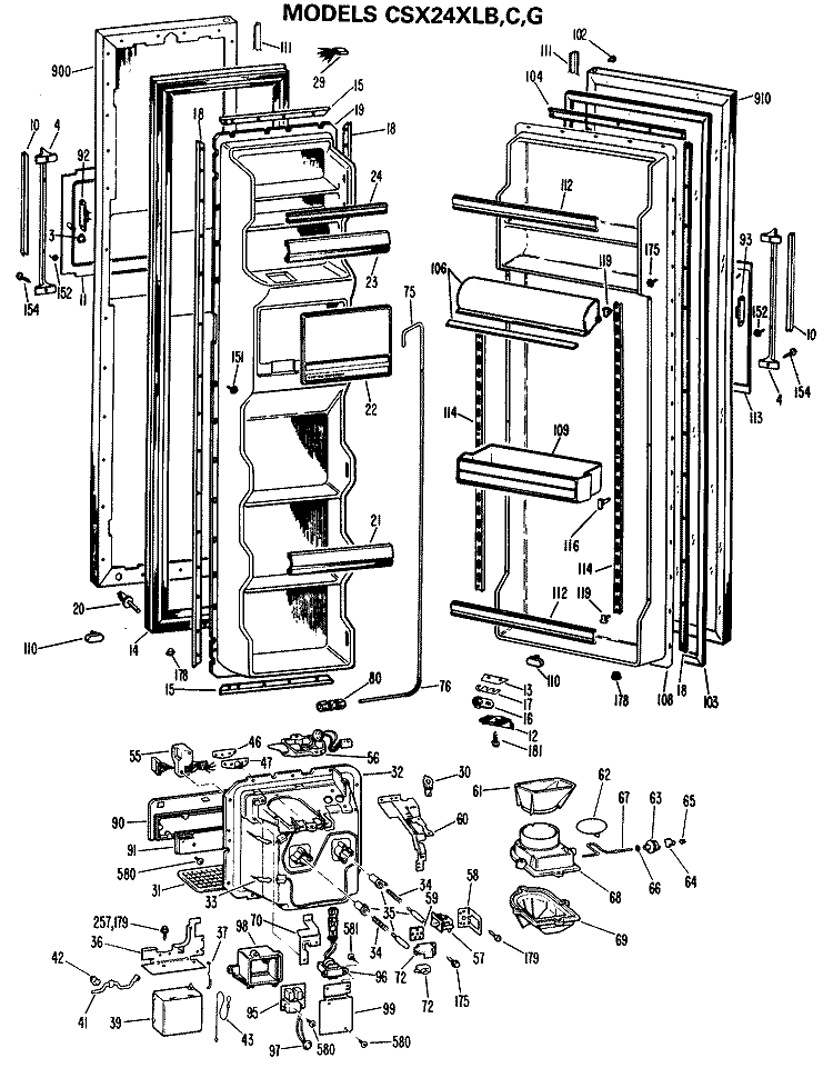 Section Diagram and Parts List for CSX24XLG  Hotpoint Refrigerator