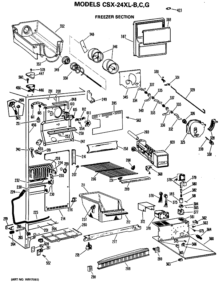 FREEZER SECTION Diagram and Parts List for CSX24XLG  Hotpoint Refrigerator