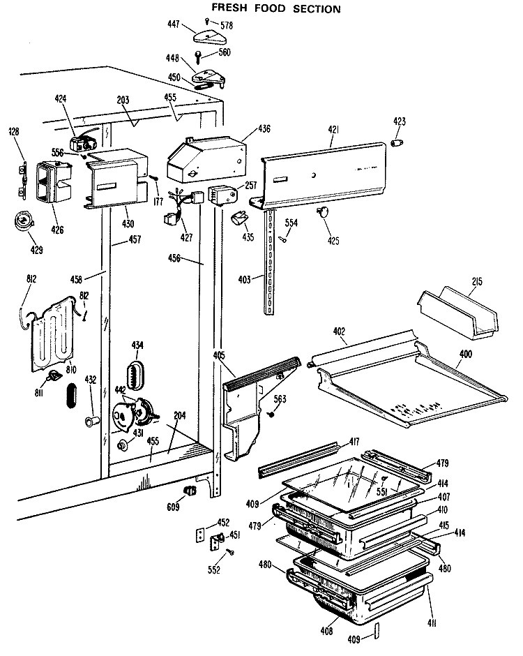 FRESH FOOD SECTION Diagram and Parts List for CSX24XLG  Hotpoint Refrigerator