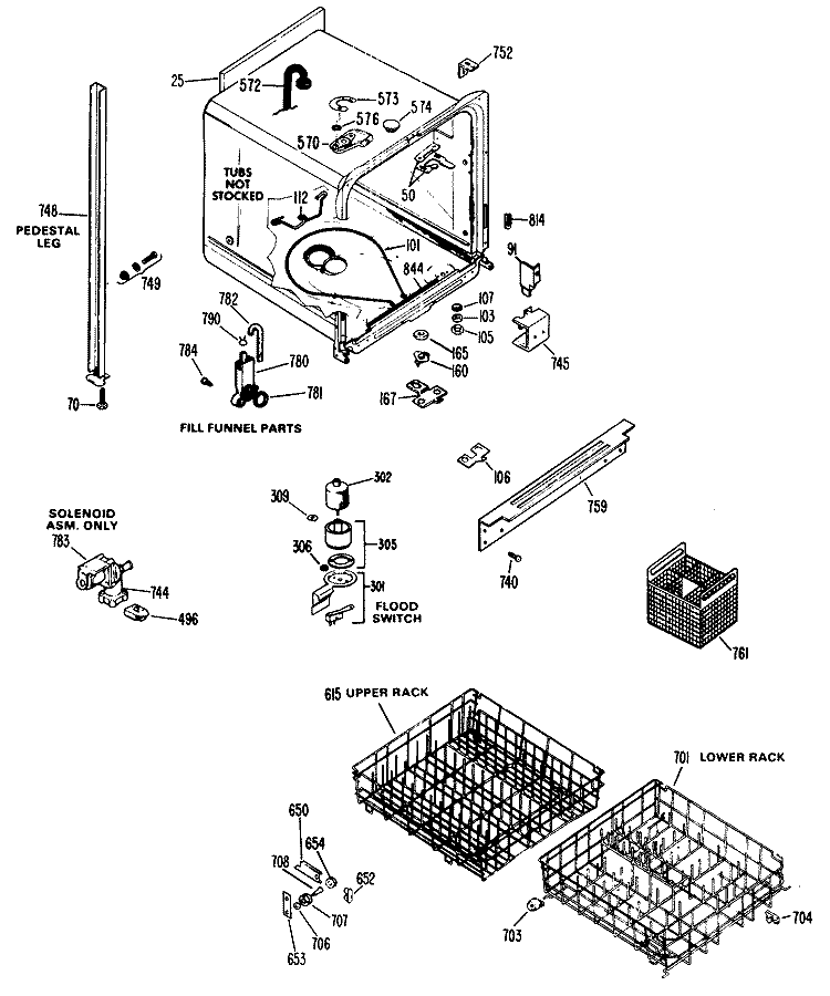 Section Diagram and Parts List for HDA950G-02  Hotpoint Dishwasher