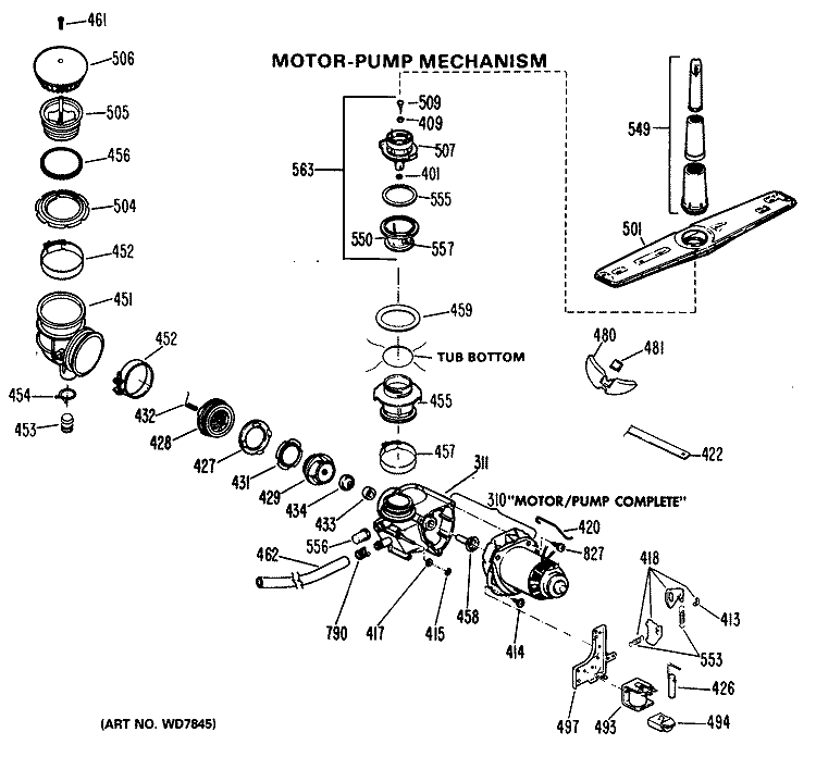 MOTOR - PUMP MECHANISM Diagram and Parts List for HDA950G-02  Hotpoint Dishwasher