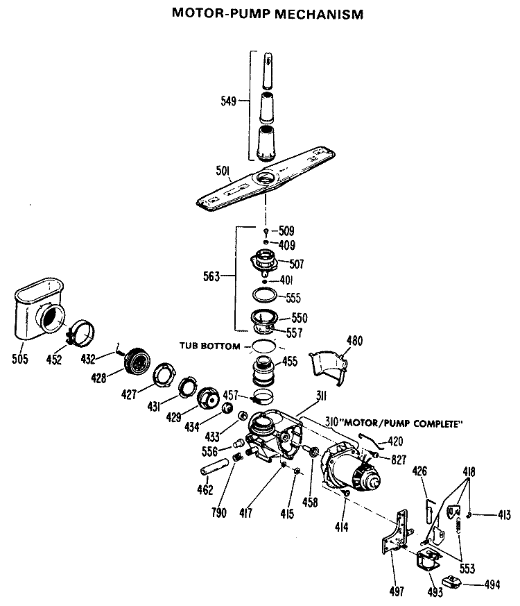 MOTOR - PUMP MECHANISM Diagram and Parts List for HDA1000K02  Hotpoint Dishwasher