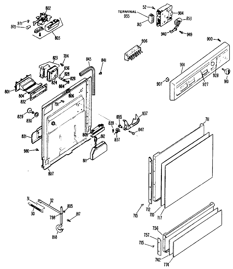 Section Diagram and Parts List for HDA950G-03  Hotpoint Dishwasher