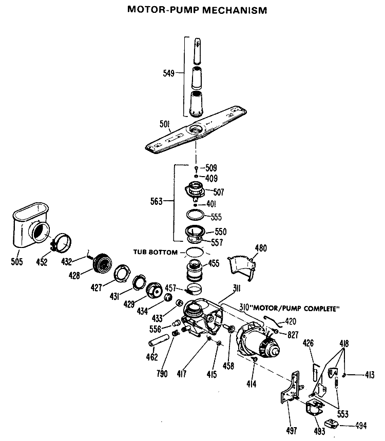 MOTOR - PUMP MECHANISM Diagram and Parts List for HDA487K-02  Hotpoint Dishwasher