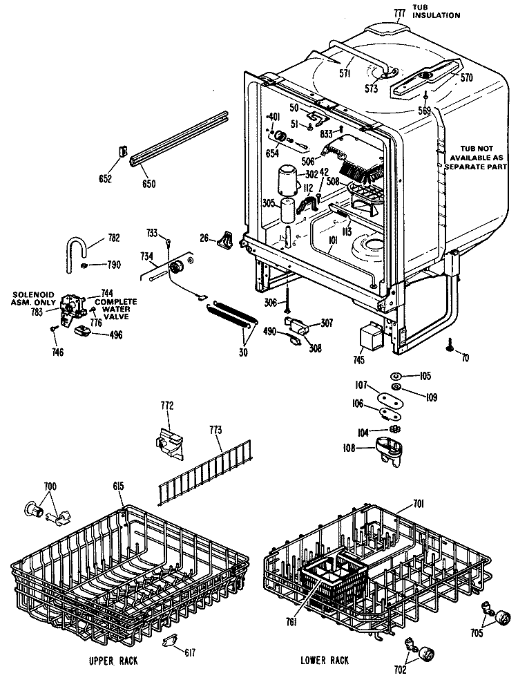 Section Diagram and Parts List for HDA2030M01  Hotpoint Dishwasher