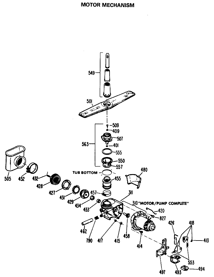 MOTOR MECHANISM Diagram and Parts List for HDA1030M01  Hotpoint Dishwasher