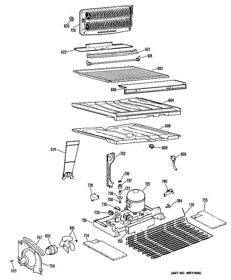 Section Diagram and Parts List for CTX22DLGLWH  Hotpoint Refrigerator