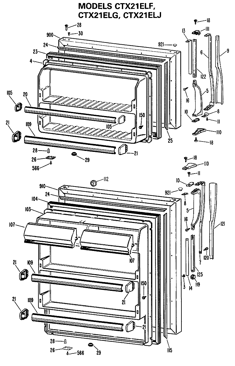 Section Diagram and Parts List for CTX21ELFRWH  Hotpoint Refrigerator