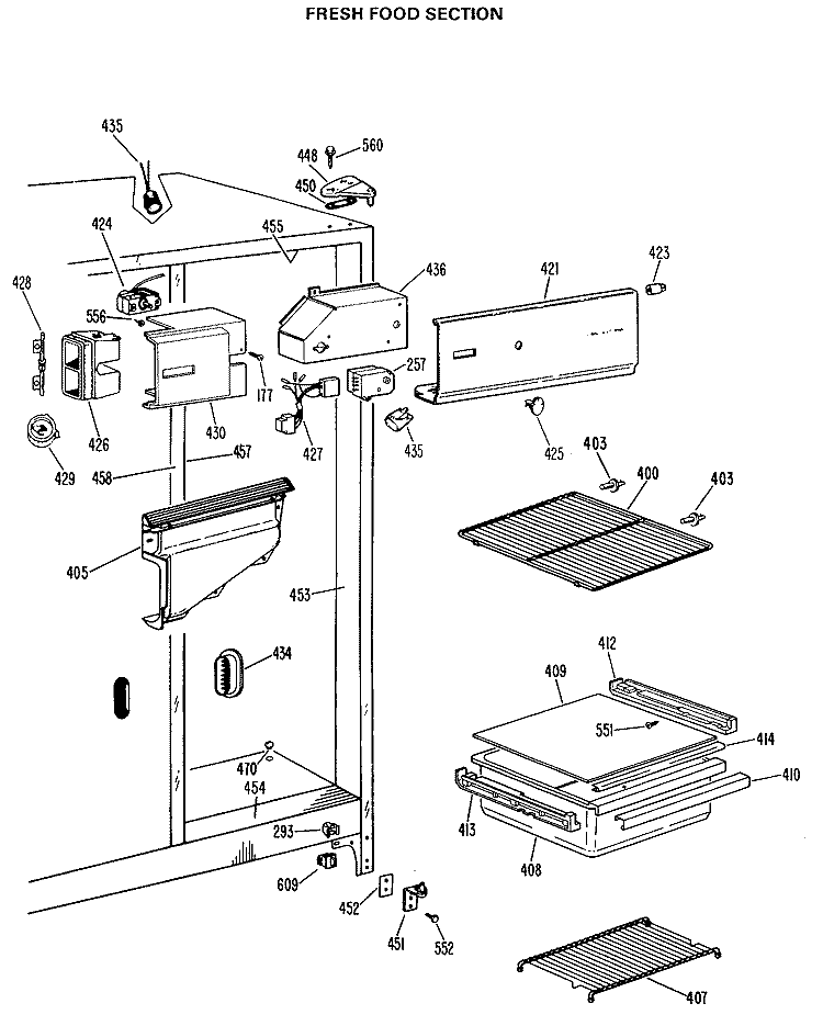 FRESH FOOD SECTION Diagram and Parts List for CSX20LLJ  Hotpoint Refrigerator