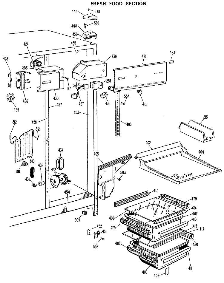 FRESH FOOD SECTION Diagram and Parts List for CSX22DLK  Hotpoint Refrigerator