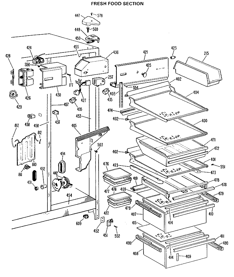 FRESH FOOD SECTION Diagram and Parts List for CSX27CLJ  Hotpoint Refrigerator