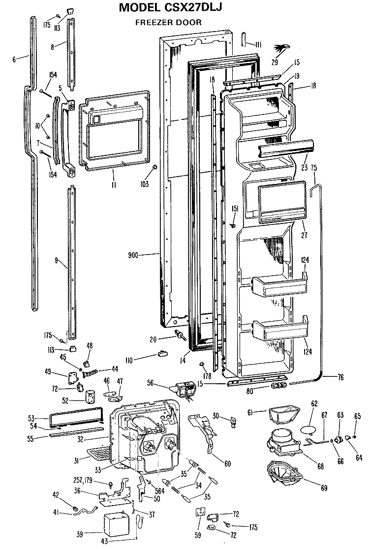 FREEZER DOOR Diagram and Parts List for CSX27DLJ  Hotpoint Refrigerator