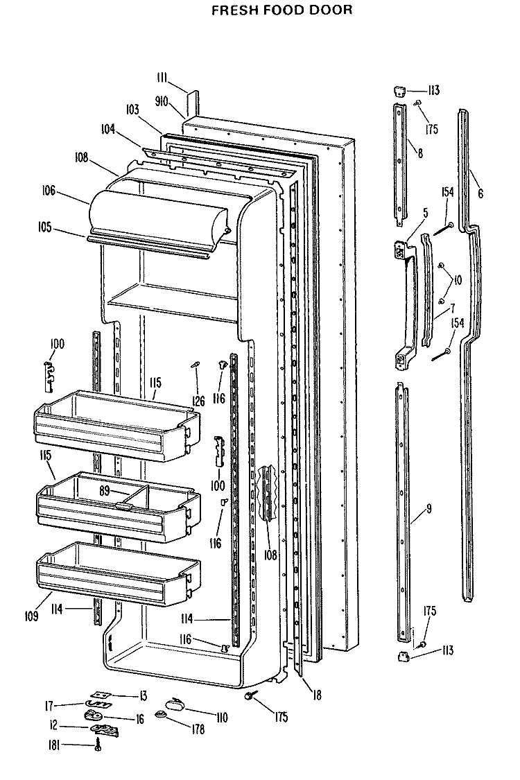 FRESH FOOD DOOR Diagram and Parts List for CSX27DLJ  Hotpoint Refrigerator