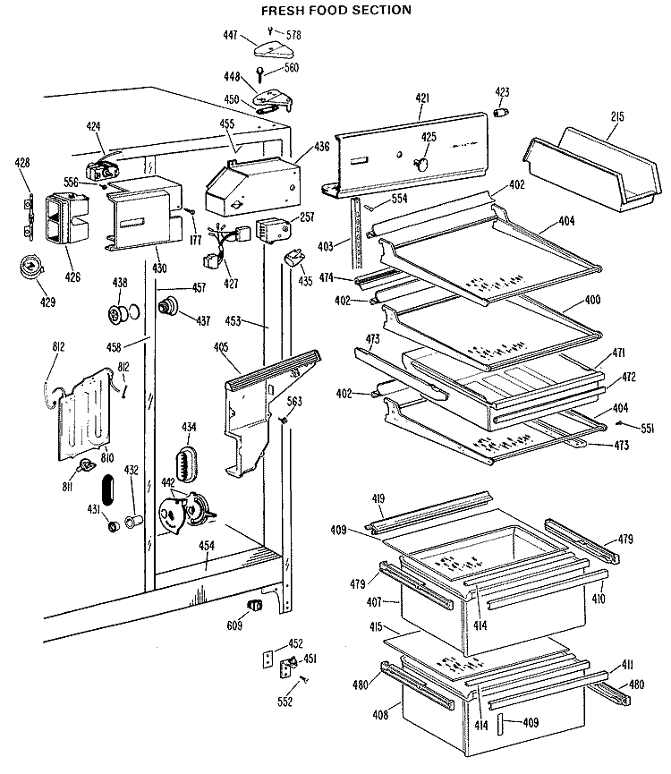 FRESH FOOD SECTION Diagram and Parts List for CSX27DLJ  Hotpoint Refrigerator