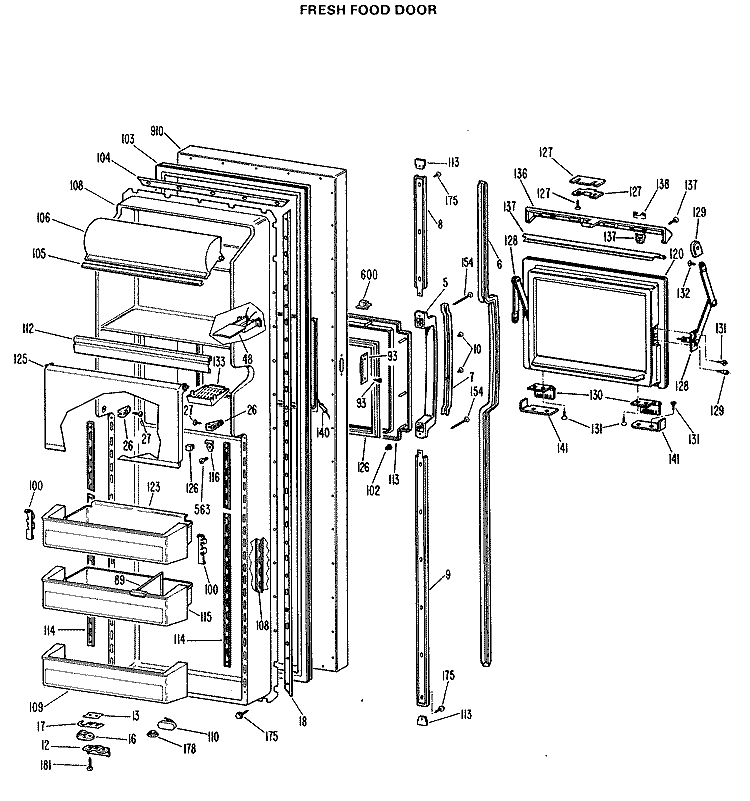 FRESH FOOD DOOR Diagram and Parts List for CSXW27CLJ  Hotpoint Refrigerator