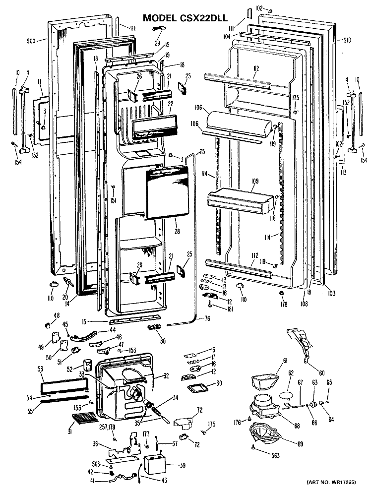 Section Diagram and Parts List for CSX22DLL  Hotpoint Refrigerator