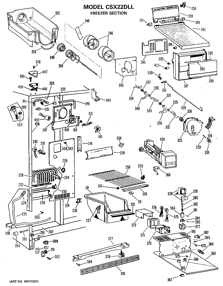FREEZER SECTION Diagram and Parts List for CSX22DLL  Hotpoint Refrigerator