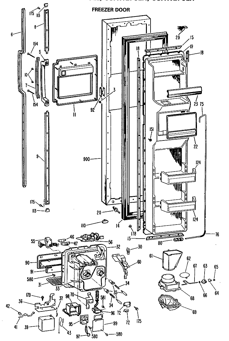 FREEZER DOOR Diagram and Parts List for CSXW27CLL  Hotpoint Refrigerator
