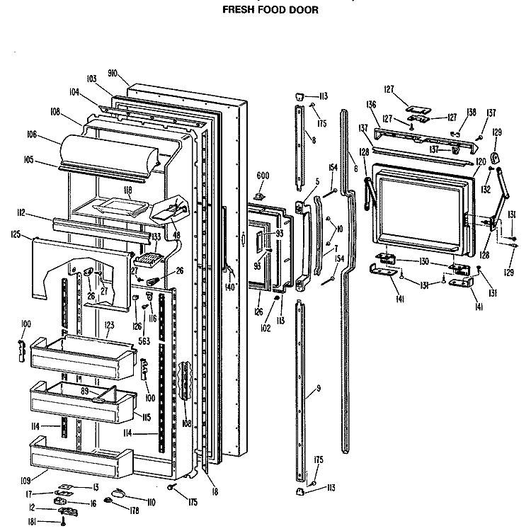 FRESH FOOD DOOR Diagram and Parts List for CSXW27CLL  Hotpoint Refrigerator