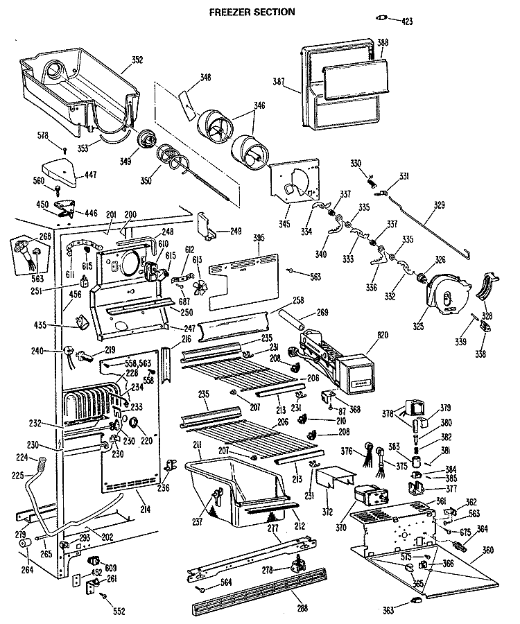 FREEZER SECTION Diagram and Parts List for CSXW27CLL  Hotpoint Refrigerator