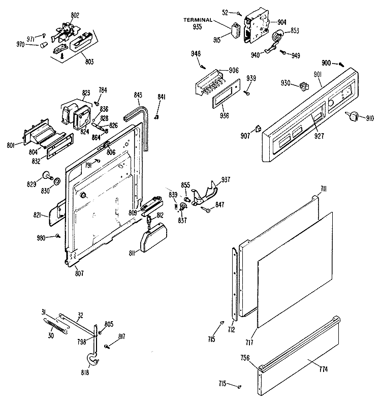 Section Diagram and Parts List for HDA959M-01  Hotpoint Dishwasher