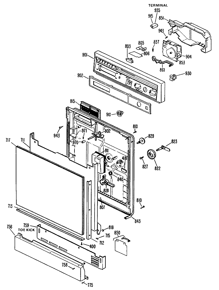 Section Diagram and Parts List for HDA489M-20BK  Hotpoint Dishwasher