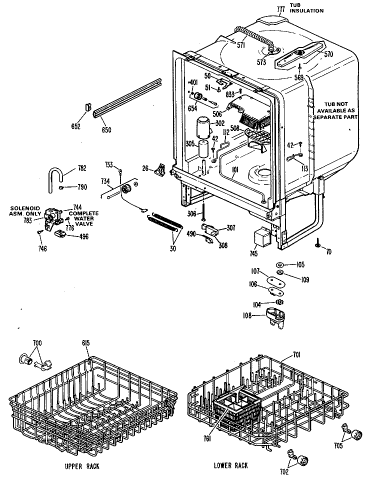 Section Diagram and Parts List for HDA489M-20BK  Hotpoint Dishwasher