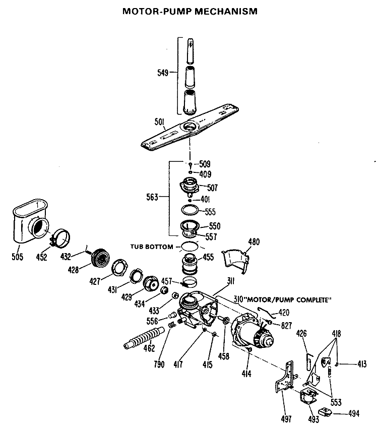 MOTOR - PUMP MECHANISM Diagram and Parts List for HDA489M-20BK  Hotpoint Dishwasher